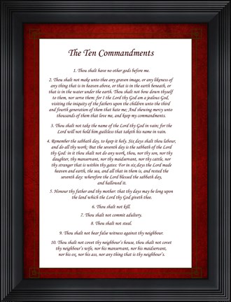 Framed Ten Commandments - Red Print