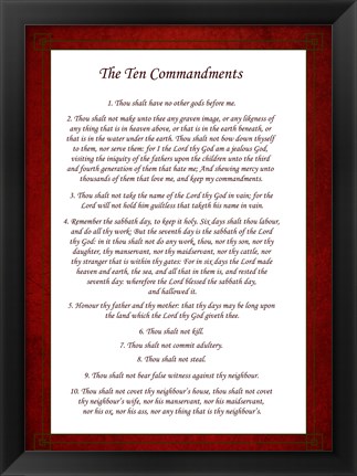 Framed Ten Commandments - Red Print