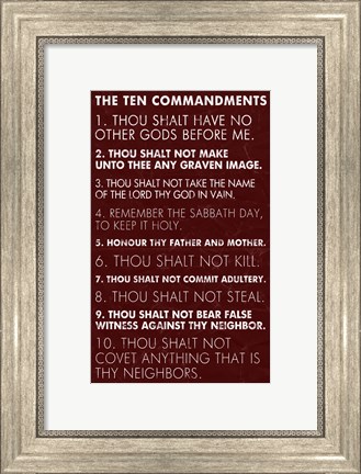 Framed Ten Commandments - Red Grunge Print