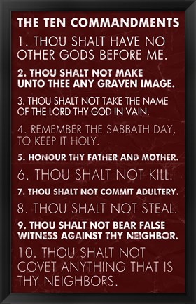Framed Ten Commandments - Red Grunge Print