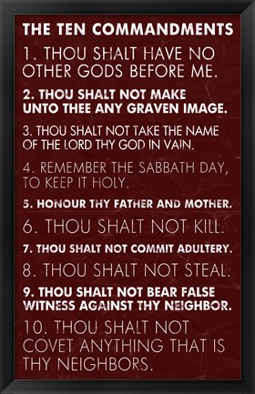 Framed Ten Commandments - Red Grunge Print