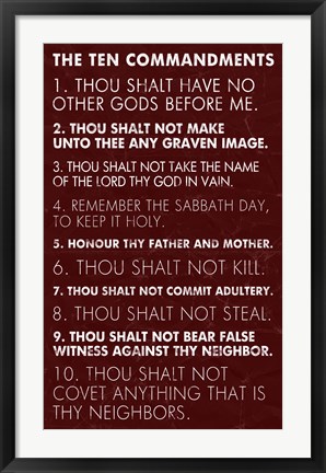 Framed Ten Commandments - Red Grunge Print