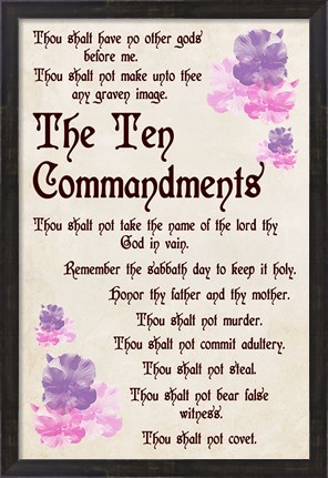 Framed Ten Commandments - Floral Print