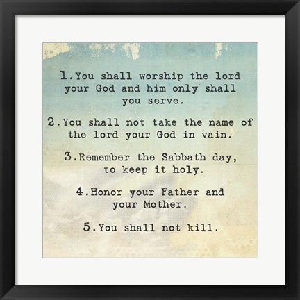 Framed Ten Commandments 1-5 Print