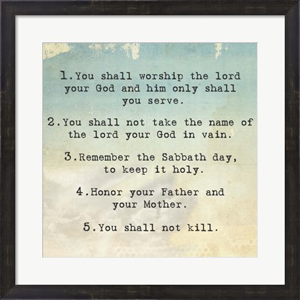 Framed Ten Commandments 1-5 Print
