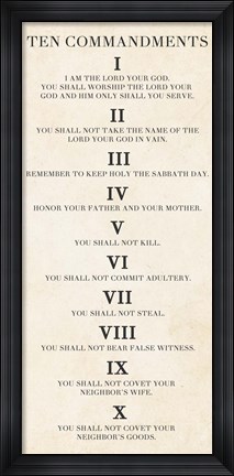 Framed Ten Commandments - Roman Numerals Print