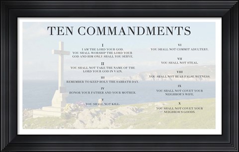 Framed Ten Commandments - Cross Print
