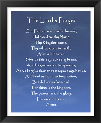 Framed Lord&#39;s Prayer - Blue Sky Print