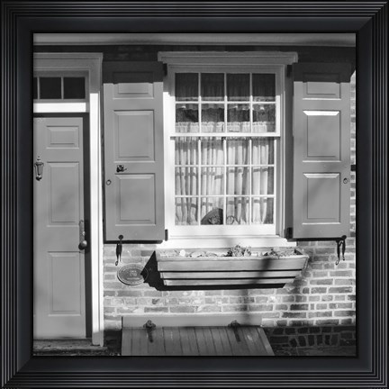 Framed Red Door, Red Shutters (b/w) Print