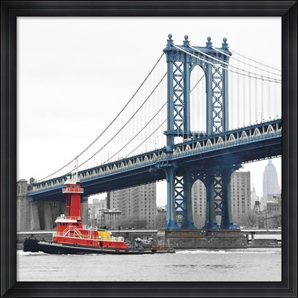 Framed Manhattan Bridge with Tug Boat Print