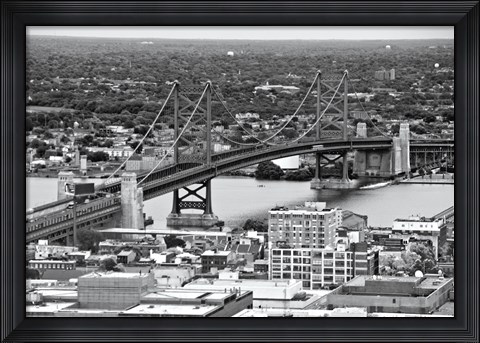 Framed Benjamin Franklin Bridge (aerial) (b/w) Print