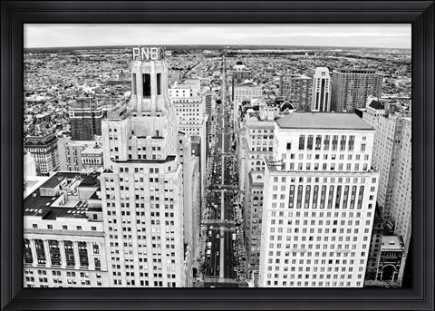 Framed Broad Street (aerial) (b/w) Print