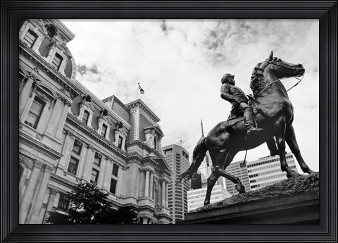 Framed City Hall Sculpture (horse) (b/w) Print