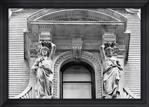 Framed City Hall Sculpture (window) (b/w) Print