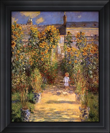 Framed Artist&#39;s Garden at Vetheuil with Boy, c.1880 Print