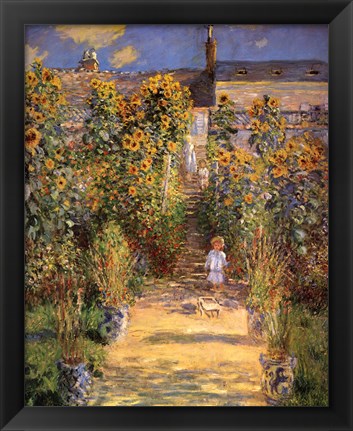 Framed Artist&#39;s Garden at Vetheuil with Boy, c.1880 Print