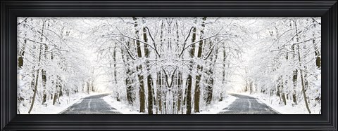 Framed Two Roads Diverged in a Snowy Wood Print