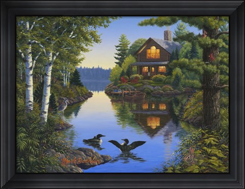 Framed Lake Cabin Print