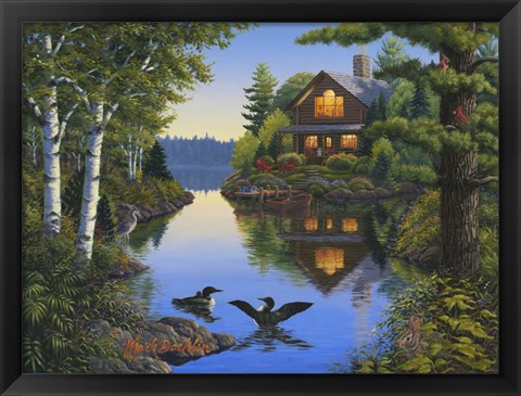 Framed Lake Cabin Print