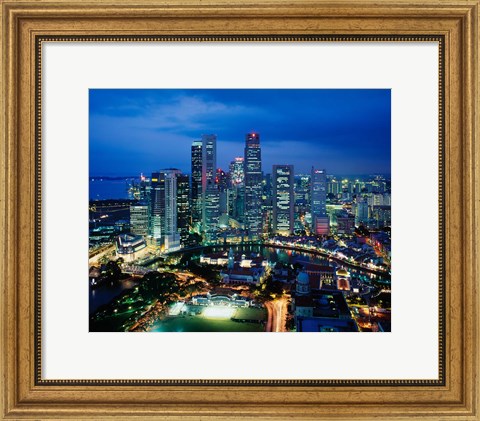 Framed Aerial View of Singapore at Night Print