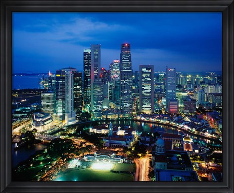Framed Aerial View of Singapore at Night Print