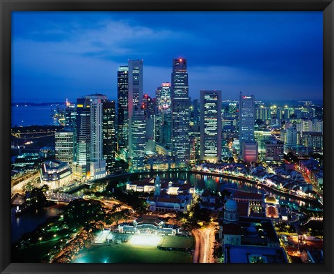 Framed Aerial View of Singapore at Night Print