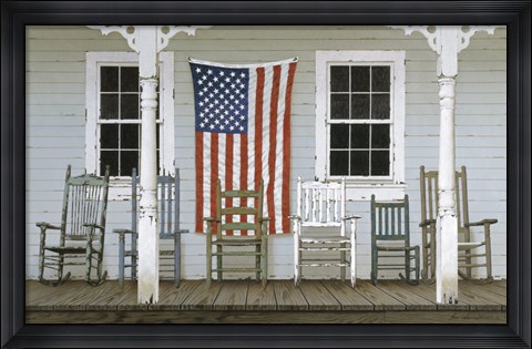 Framed Chair Family With Flag Print