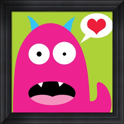 Framed Pink Monster- Green Print
