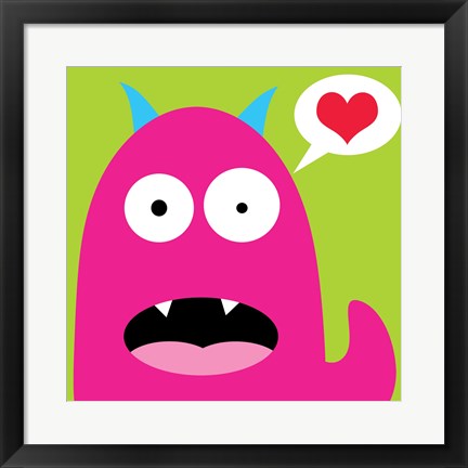 Framed Pink Monster- Green Print