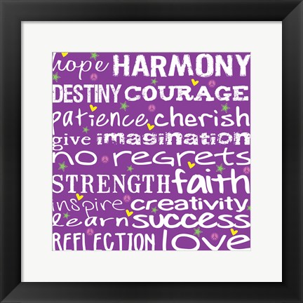 Framed Hope Harmony Destiny - Purple Print