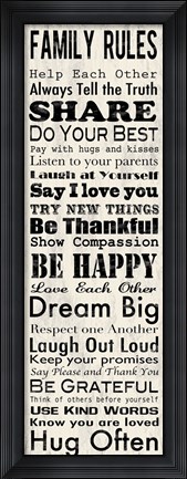 Framed Family Rules Panel Print