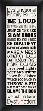 Framed Dysfunctional Family Rules 1 Print