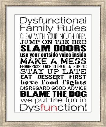 Framed Dysfunctional Family Rules 3 Print