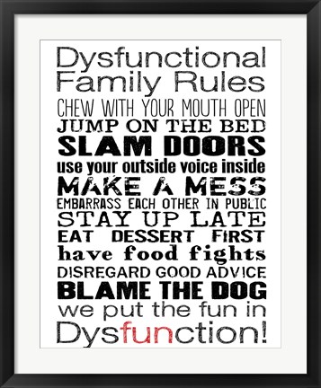 Framed Dysfunctional Family Rules 3 Print