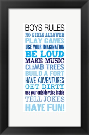Framed Boys Rules Print