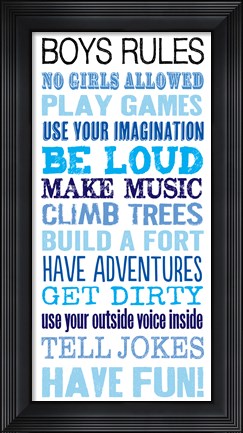 Framed Boys Rules Print