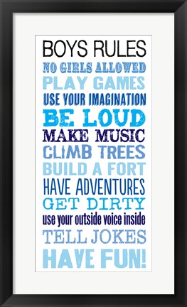 Framed Boys Rules Print