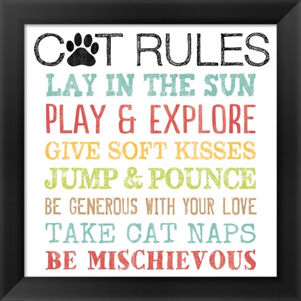 Framed Cat Rules Print