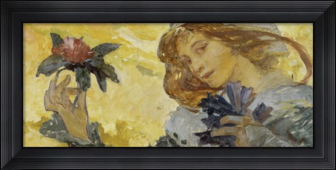 Framed Woman with Rose Print