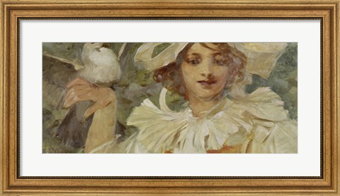 Framed Woman with Pigeon Print