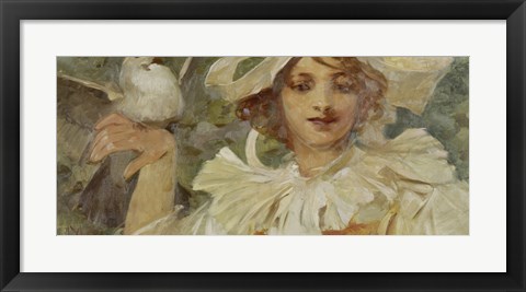 Framed Woman with Pigeon Print