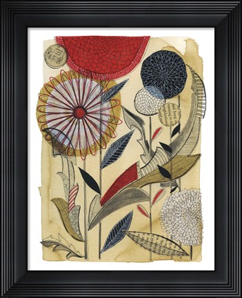 Framed Zinnias and Dandelions Print