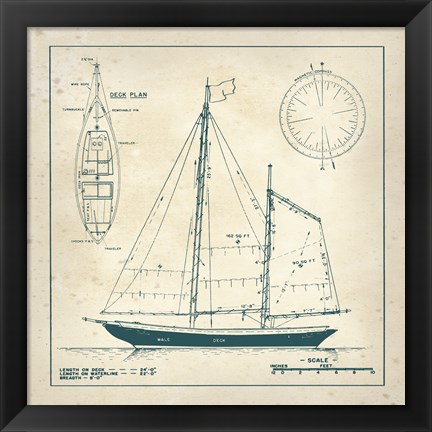 Framed Nautical Blueprint III Print
