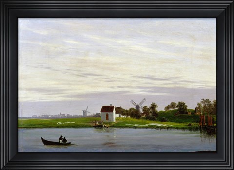 Framed Landscape with Windmills Print