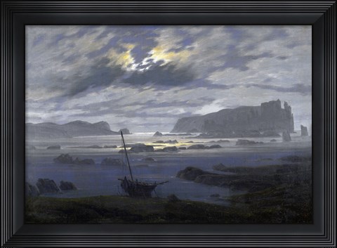 Framed Northern Sea by Moonlight Print
