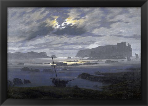 Framed Northern Sea by Moonlight Print