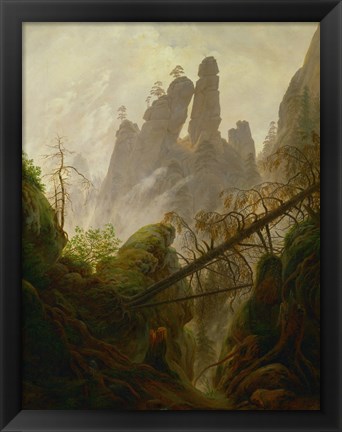 Framed Mountain Landscape (Felsenlandschaft im Elbsandsteingebirge), c 1822-1823 Print