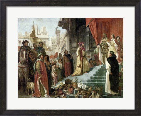 Framed Return of Columbus, Audience before King Ferdinand and Isabella of Spain, 1839 Print