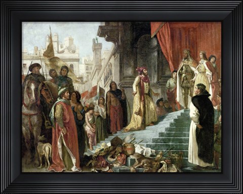 Framed Return of Columbus, Audience before King Ferdinand and Isabella of Spain, 1839 Print