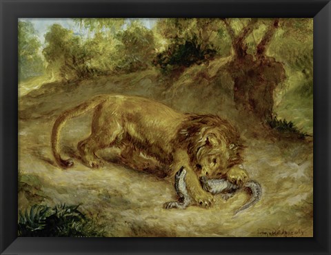 Framed Lion and Cayman, 1855 Print